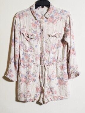 A Collective Story Eyelet Floral Romper Size S Linen Blend Cottagecore Womens
